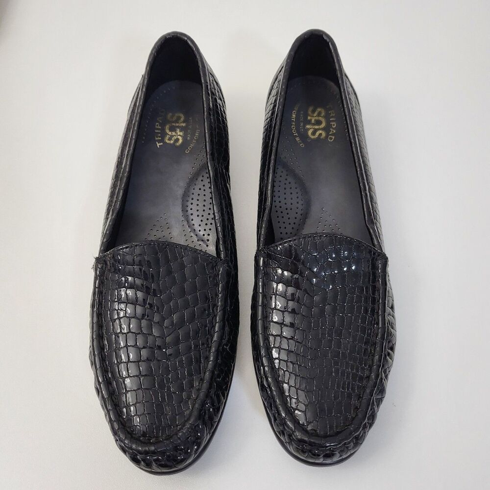 SAS Simplify Loafers Womens 8.5 S Narrow Width Black Patent Leather Comfort USA